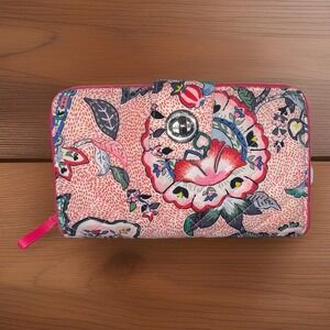 Vera Bradley RFID Turnlock Wallet STITCHED FLOWERS Hot Pink  Floral Zipper Side